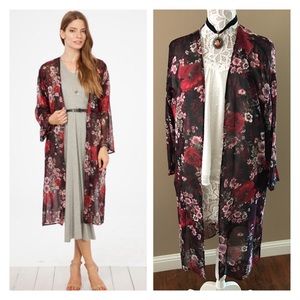 Floral long open duster cardigan